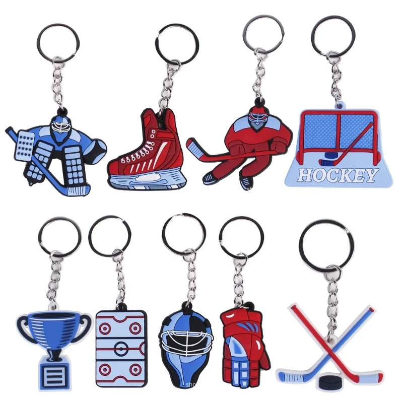 

25UC Fashion Cartoon Ice Hockey Pendant Keychain Simple Charm Keychain Simple Bag Pendant Winter Sports Keyring for Men Women