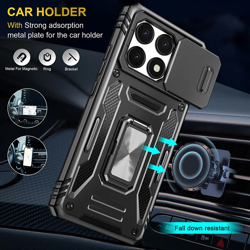 Shockproof Armor Case with Slide Lens Protector - Durable Back Cover