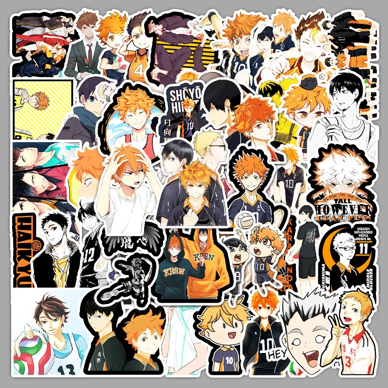 

50 шт. Haikyuu! Волейбольная японская наклейка на телефон, чемодан, ноутбук, багаж, мотоцикл, телефон, скейтборд, наклейки