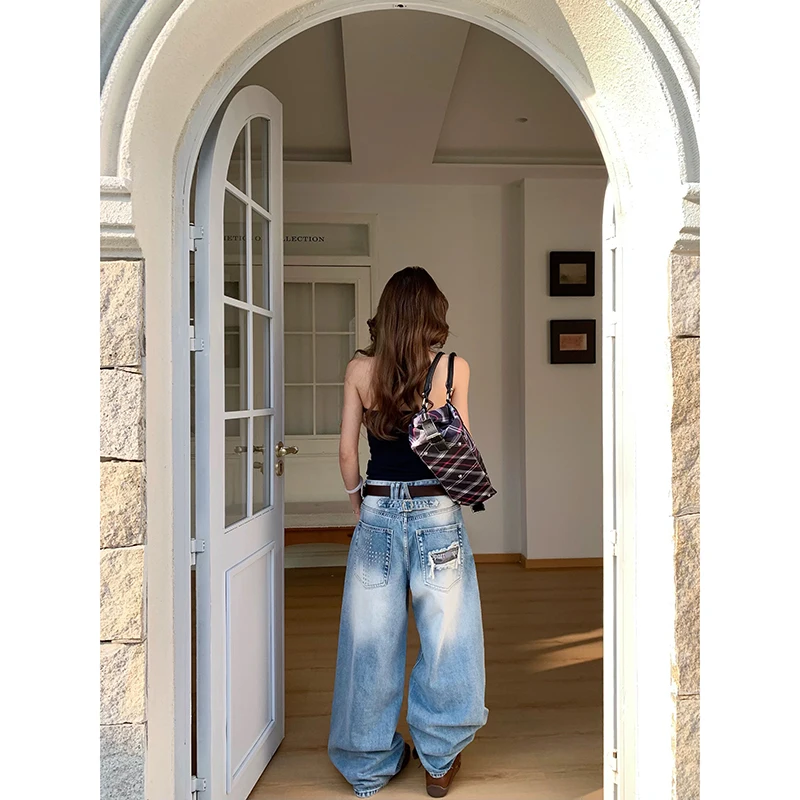 YIBASHU Women Blue Gothic Y2k Jeans Vintage 2000s Harajuku Jean Pants American Style Baggy Denim Trousers Alternative Clothes 5