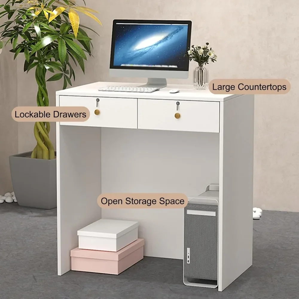 Reception Desk for Small Spaces, Modern Retail Counter Checkout, Front Counter Desk with Lockable Drawer, for Lobby,Beauty Salon 3