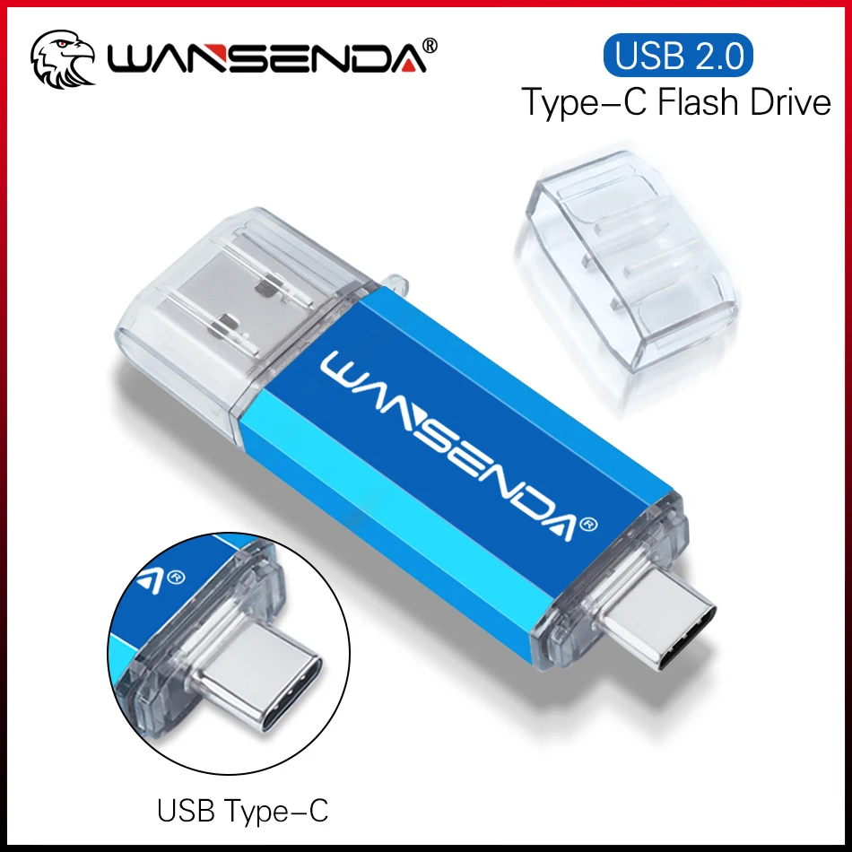 WANSENDA  128GB típusa C USB Csillogtat Meghengerget Fém adathordozó 8GB 16GB 32GB 64GB USB2.0 memória botot számára type-c mobile/mac/pc