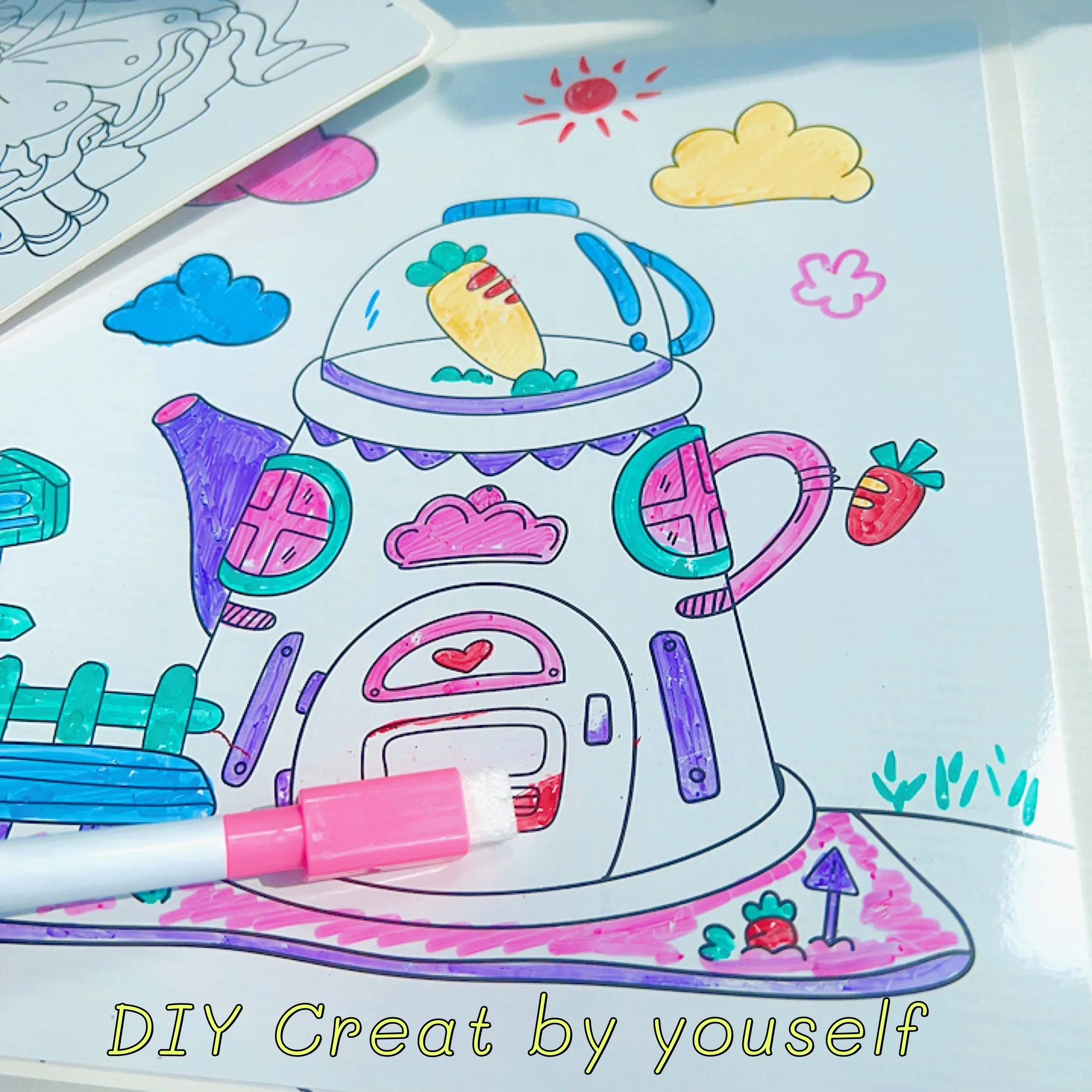 1 conjunto de 16 páginas colorbook 1 pçs caneta saco 6 pçs caneta marcador  apagável diversão livros para colorir graffiti pinturas desenho dos desenhos  animados livro de imagens - AliExpress, image size:2160x2160