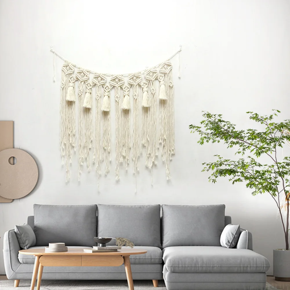 

Wall Hanging Macrame Tapestry Boho Decor Woven Cotton Tapestry room Wall Decoration for headboard bedroom with Long Tassel Gift