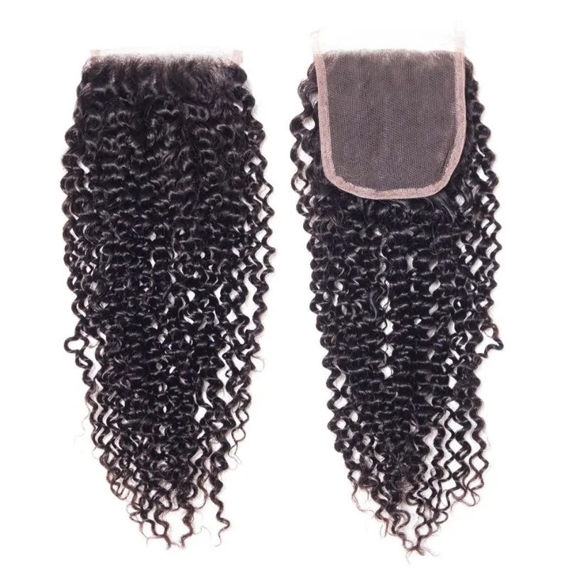 5x5 Lace Closure Kinky Curly Human Hair Pre-Plucked Hairline Brazilian Virgin Hair Transparent Lace Closure For Black Women