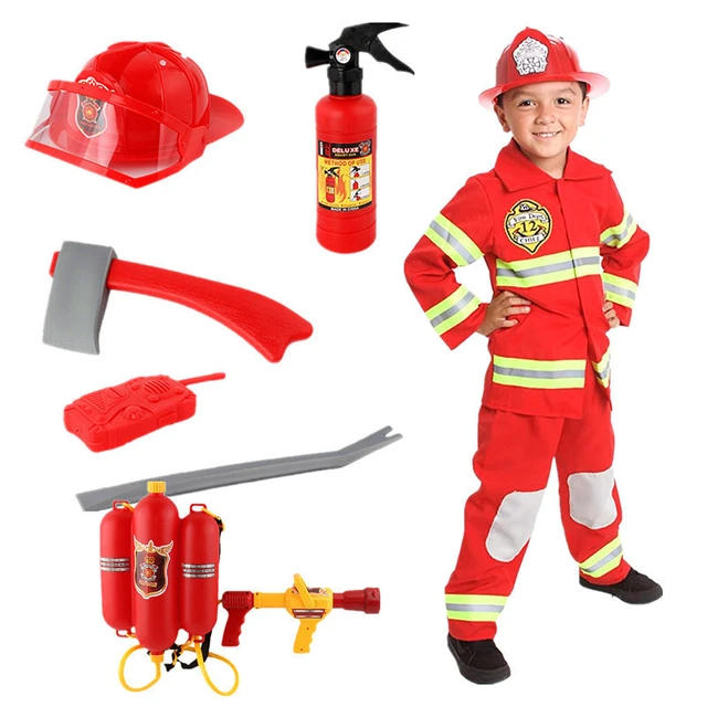 Kinder Feuerwehr mann Ausrüstung Feuerwehr mann Kostüm Bauarbeiter Kostüm  Rollenspiel Dress Up Spielzeug Set mit Helm und Zubehör - AliExpress