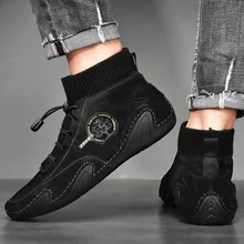  2023 New In Men Winter Ankle Boots Fashion Leather Boots Pulsh Snow Casual Warm Shoes High Top Sneakers Men Outdoor Light Loafer 