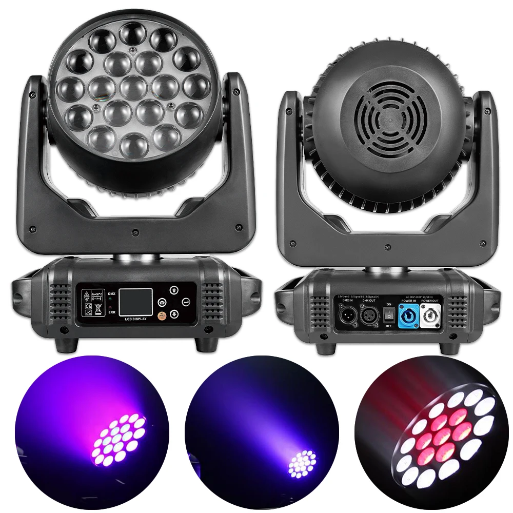 LED 19x15W RGBW Moving Head Zoom Light For Disco Party Lights DJ Effect Stage Lighting Commercial Beam Wash Light