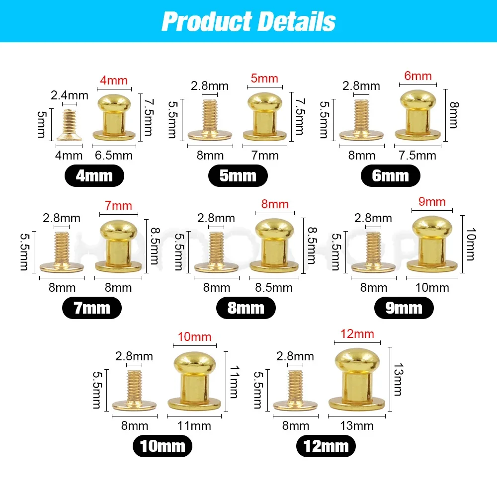 30 Set Borchie A Cupola Color Bronzo 12 Mm Per Rivetti A Fungo - Decorazioni Pelle Fai Da Te - 2