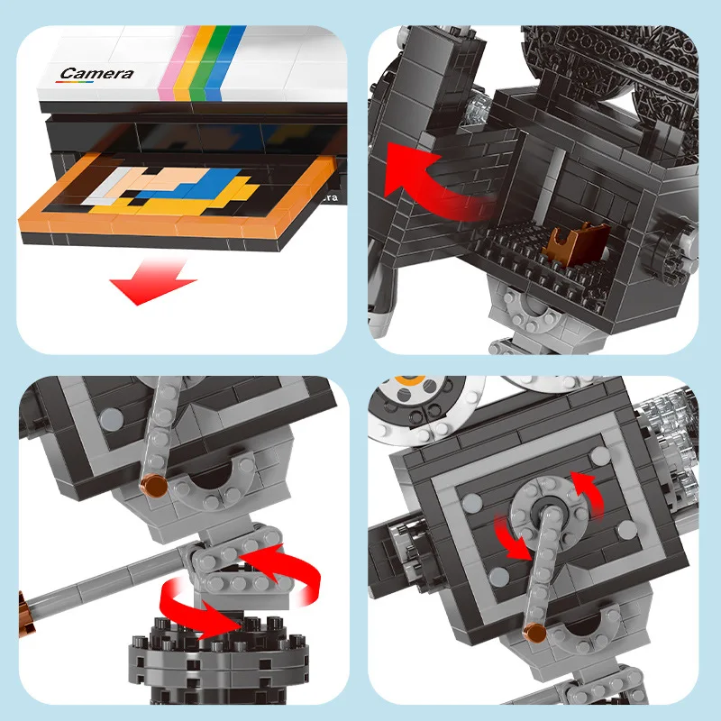 593/802PCS Vintage Camera Model Building Block Toy Kids Educational Assembly Set Birthday Gift Creative Retro Photography Decor