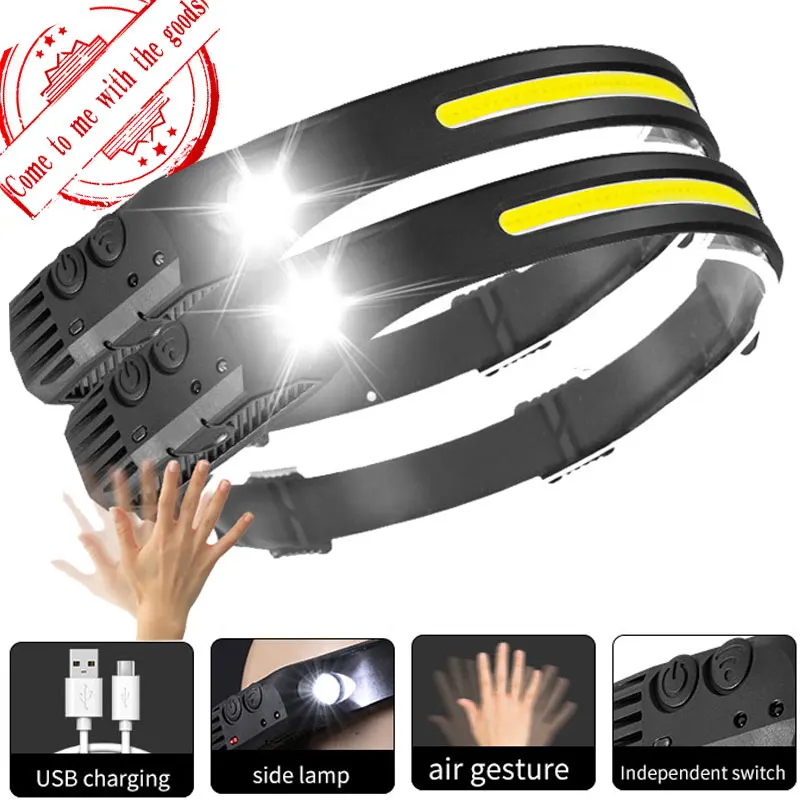 LED Headlamp Sensor Headlight USB Rechargeable Camping Search Light Head Flashlight With Built-in Battery Outdoor Work Light
