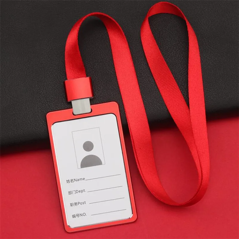 Card Holder Fashion Card Cover Aluminum Alloy Work Name Card Holders Business Work ID Badge Lanyard Holder Rope Metal Bags