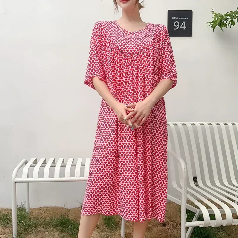 

Свободная Женская хлопковая летняя пижама с принтом на открытом воздухе, домашняя одежда, круглая ночная рубашка, новая модель 2023