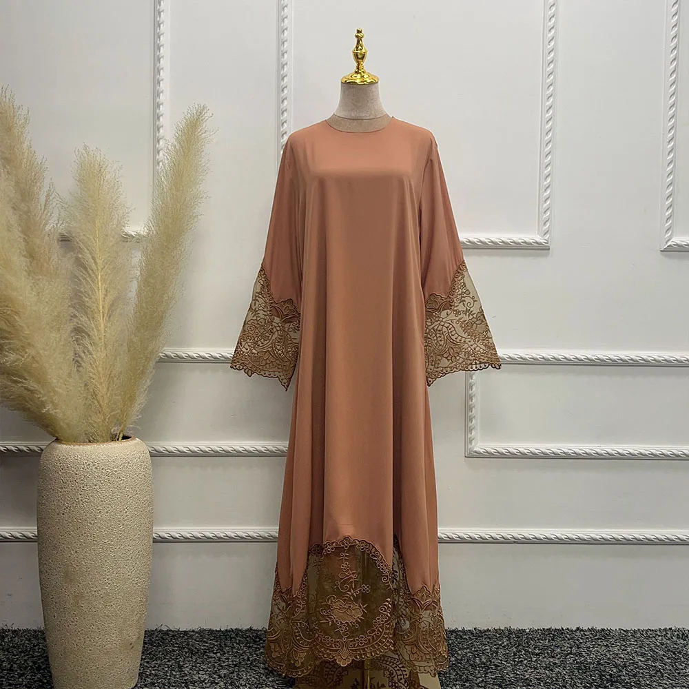 Dubai Turkish Spring Summer Women's Muslim Dress Islam Exquisite Abaya New Solid Elegant Embroidered Robe Ladies Evening Dress