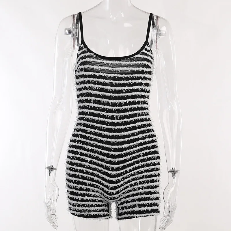 Sexy Sleeveless Stripe Slim Rompers Women Summer New Fashion Playsuits High Waist Streetwear Hip Lifting Casual White Jumpsuit