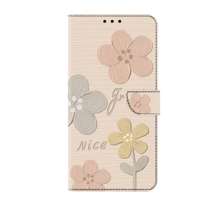 Luxurious 3D Flower Painting Leather Flip Wallet Phone Case