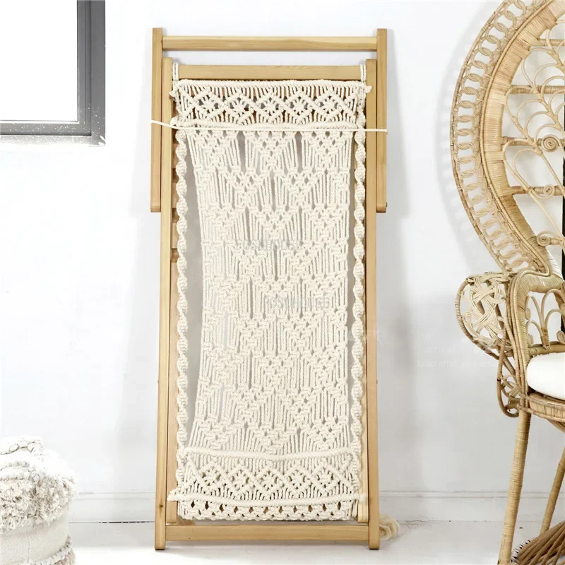 Folding Designer Living Room Chair Hand-woven Recliner Moroccan Folk Original Chair Leisure Beech Wood Comfortable Loung Chairs