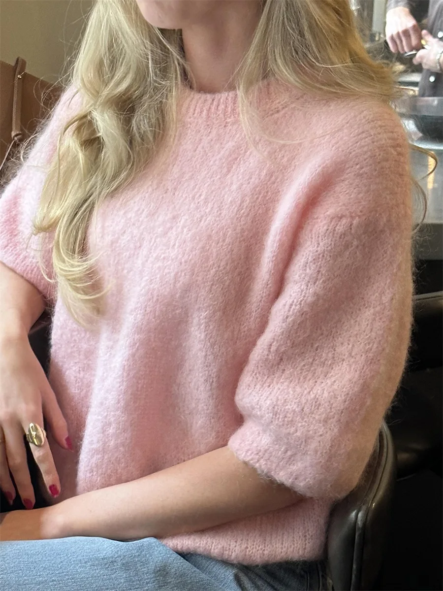 Neue Mode Frauen Frühling Herbst Stricken Pullover Halbe Hülse O Hals Einfarbig Lässige Strickwaren Heißer Verkauf S-XL – Detail 33