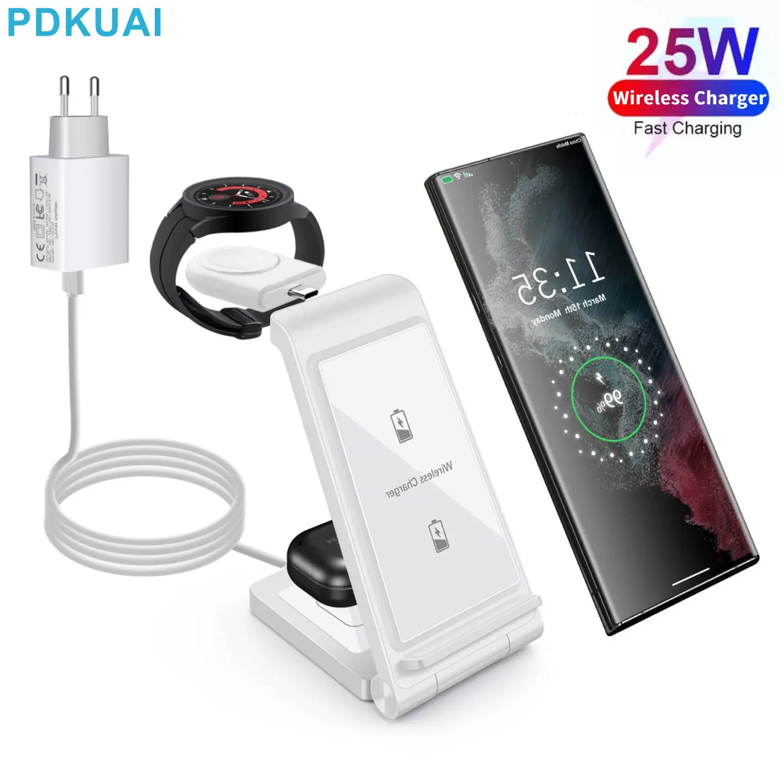 

Беспроводное зарядное устройство 3 в 1, подставка для Samsung Z Fold 4 S22 S21 Galaxy Watch 5 4 3 Active 2 1 Buds Pro QI, быстрая зарядка, 25 Вт