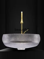 ใหม่หรูหรารอบแก้วคริสตัลอ่างล้างหน้า Die-Casting Art โปร่งใส STAGE อ่างล้างหน้าสีแดงและสีเขียว s03 4