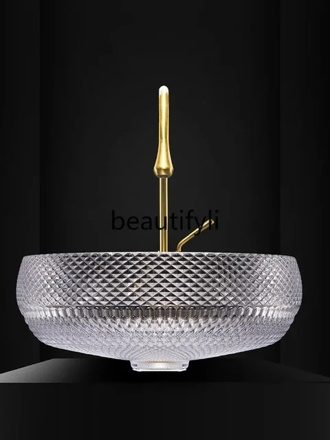 ใหม่หรูหรารอบแก้วคริสตัลอ่างล้างหน้า Die-Casting Art โปร่งใส STAGE อ่างล้างหน้าสีแดงและสีเขียว s03 4