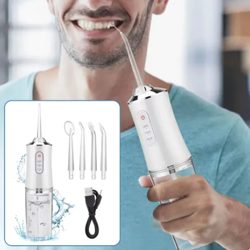 Oral Irrigator Dental Water Flosser USB Rechargeable 4 Tips 220ml