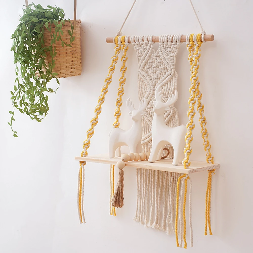 Macrame Wall Hanging Wood Shelf