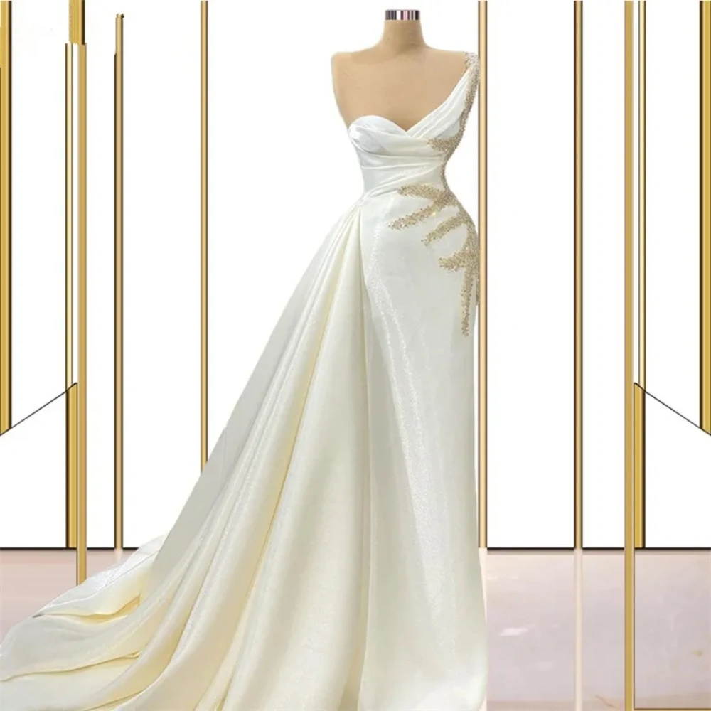 

Elegant Satin Prom Gowns Simple One Shoulder Sleeveless Evening Dress Women 2024 Appliques Mermaid Formal Occassion Dress Custom