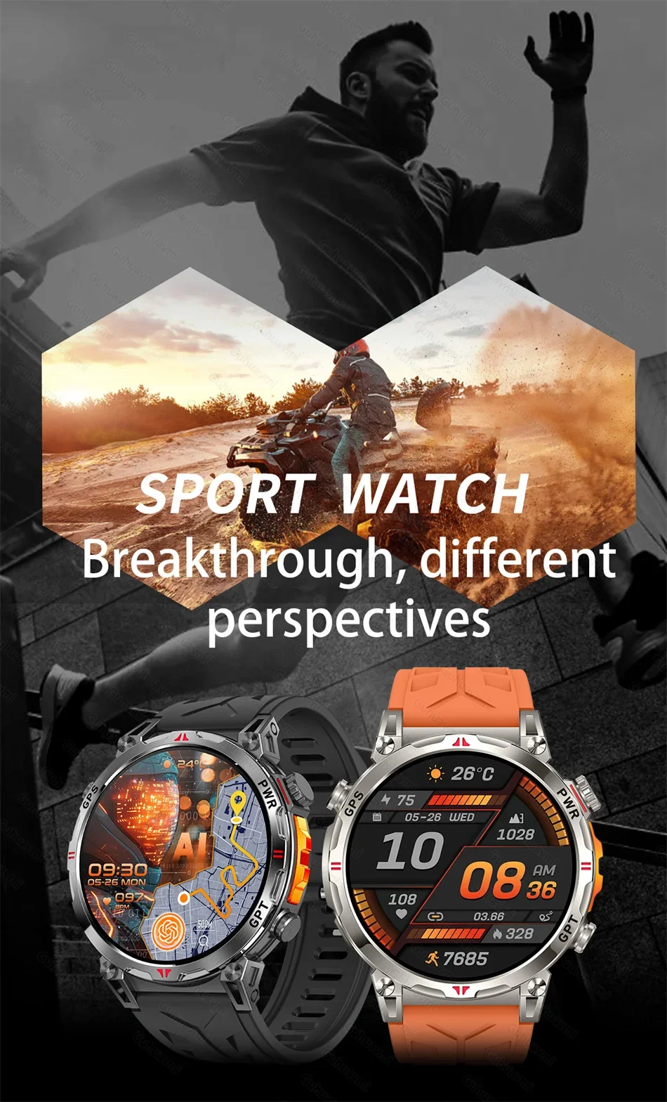 Smart Watches 1.56" AMOLED Screen GPS Fitness Tracking Compass 3ATM 650Mah Call 100+ Sports Smartwatch AI GPT For Android iOS