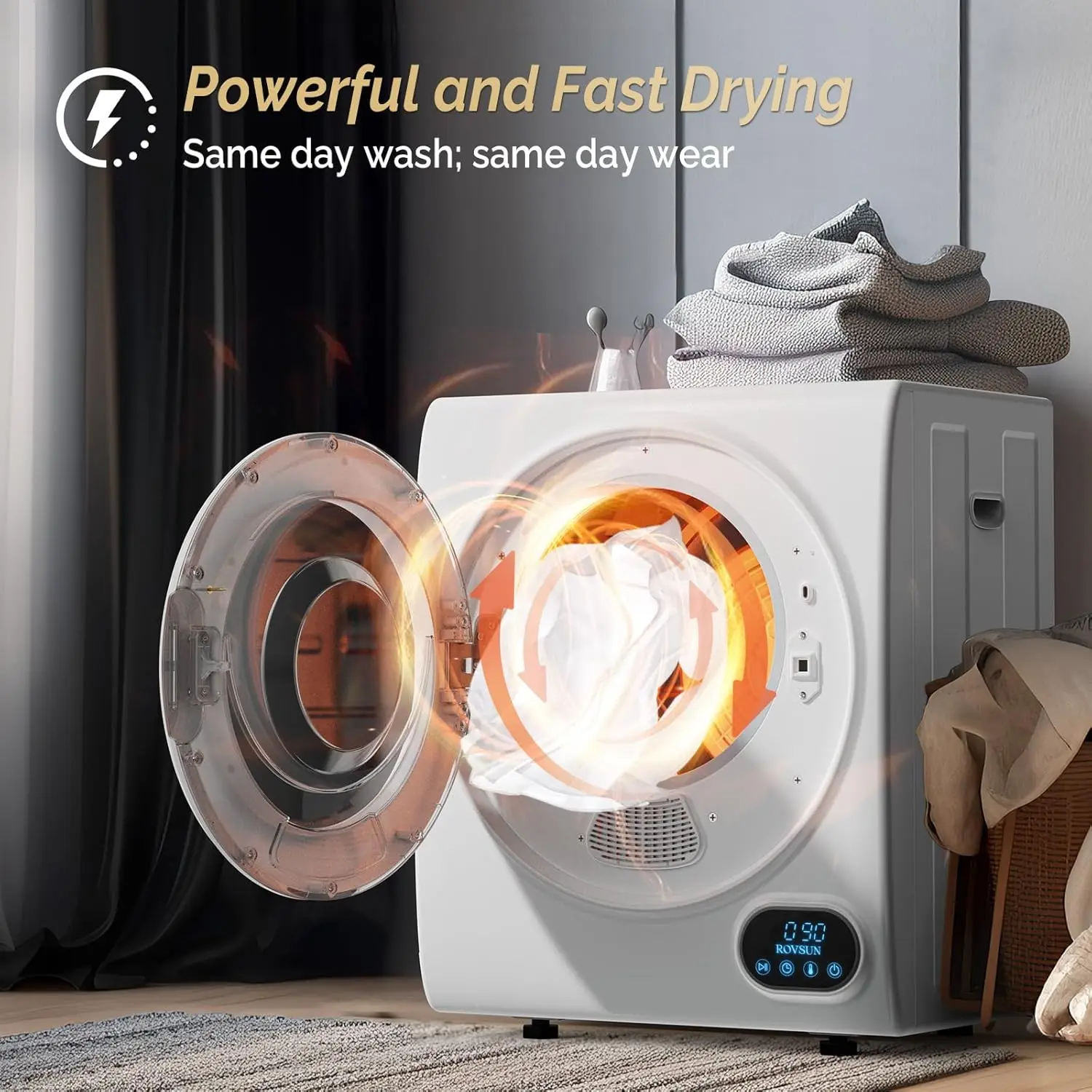 Portable Clothes Dryer, 110V 850W High End Front Load Laundry Tumble Dryer, 1.5 cu.ft Electric Dryer with Stainless Steel Tub & 2
