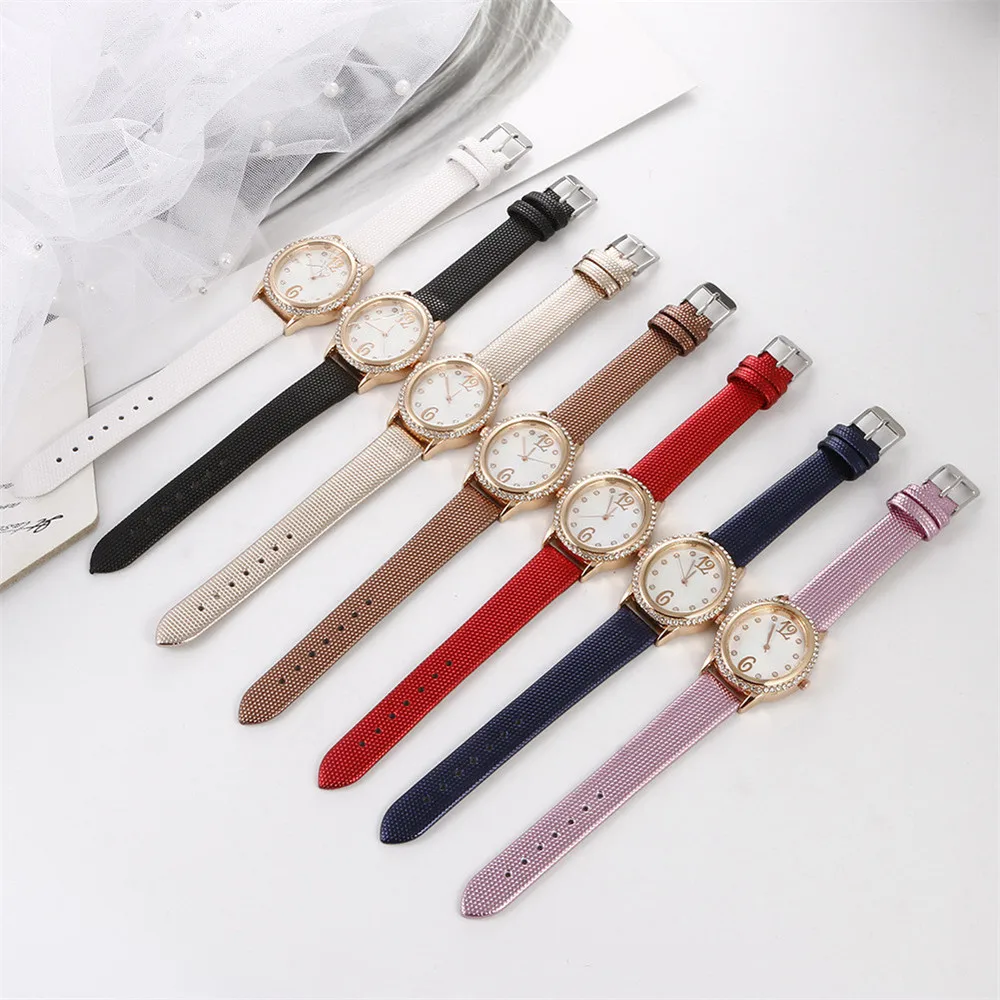 Fashion Ladies Oval Diamond Lady DQG Branded Simple Quartz Watch Casual Leather Khaki Women Clock Watches