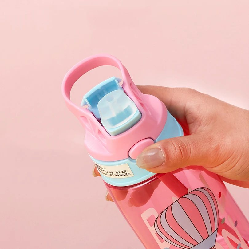 1pc Kids Water Sippy Cup With Straw And Handle Kid's Water Bottle Portable Creative Adult Male And Female Student Baby Cute Cup