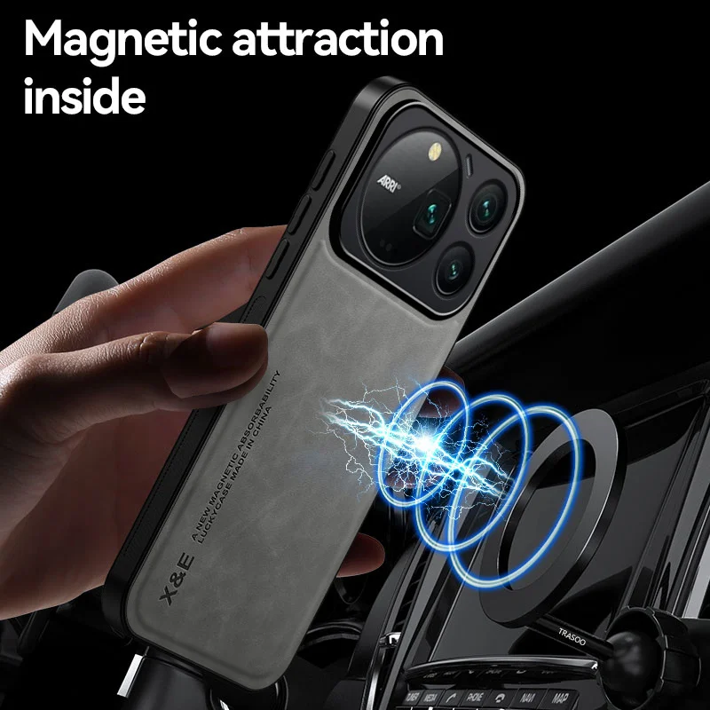 Premium Soft Silicone & Leather Back Phone Case with Magnetic Holder