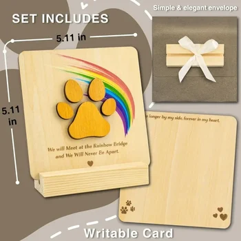 Wood Pet Sympathy Memorial gift, Rainbow Bridge Card for Dog Loss,Dog Memorial Keepsake Gifts Card with Envelope 1
