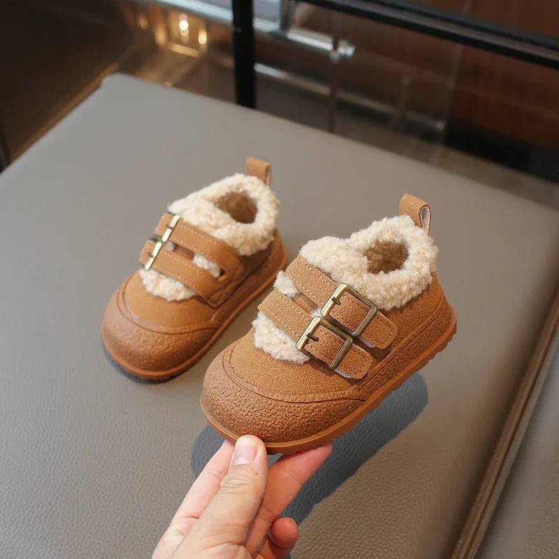 2025 Children Plush Warm Shoes for Girl Winter New Fashion Korean Style Soft Thick Sole Anti-slippery Versatile Chic Casual Shoe