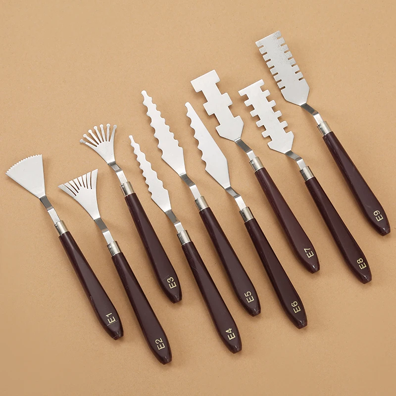9pcs texture art scraper, color knife, special-shaped scraper head, tooth shape color knife, oil painting acrylic paint scraper 3