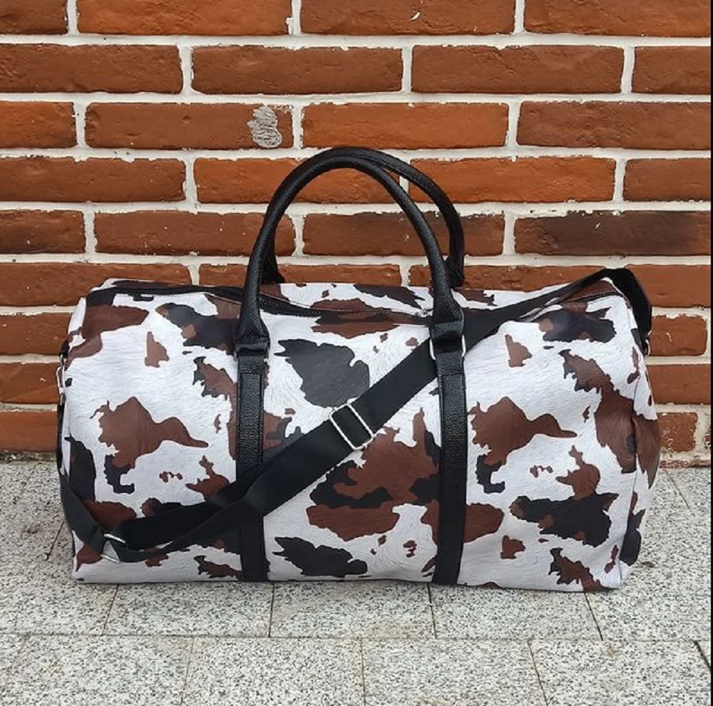 

1 PC Sample Duffle Wholesale New Arrival Personalized Woman Gift PU Leather White Leopard Weekender Tote Bag for Travel DOM1065