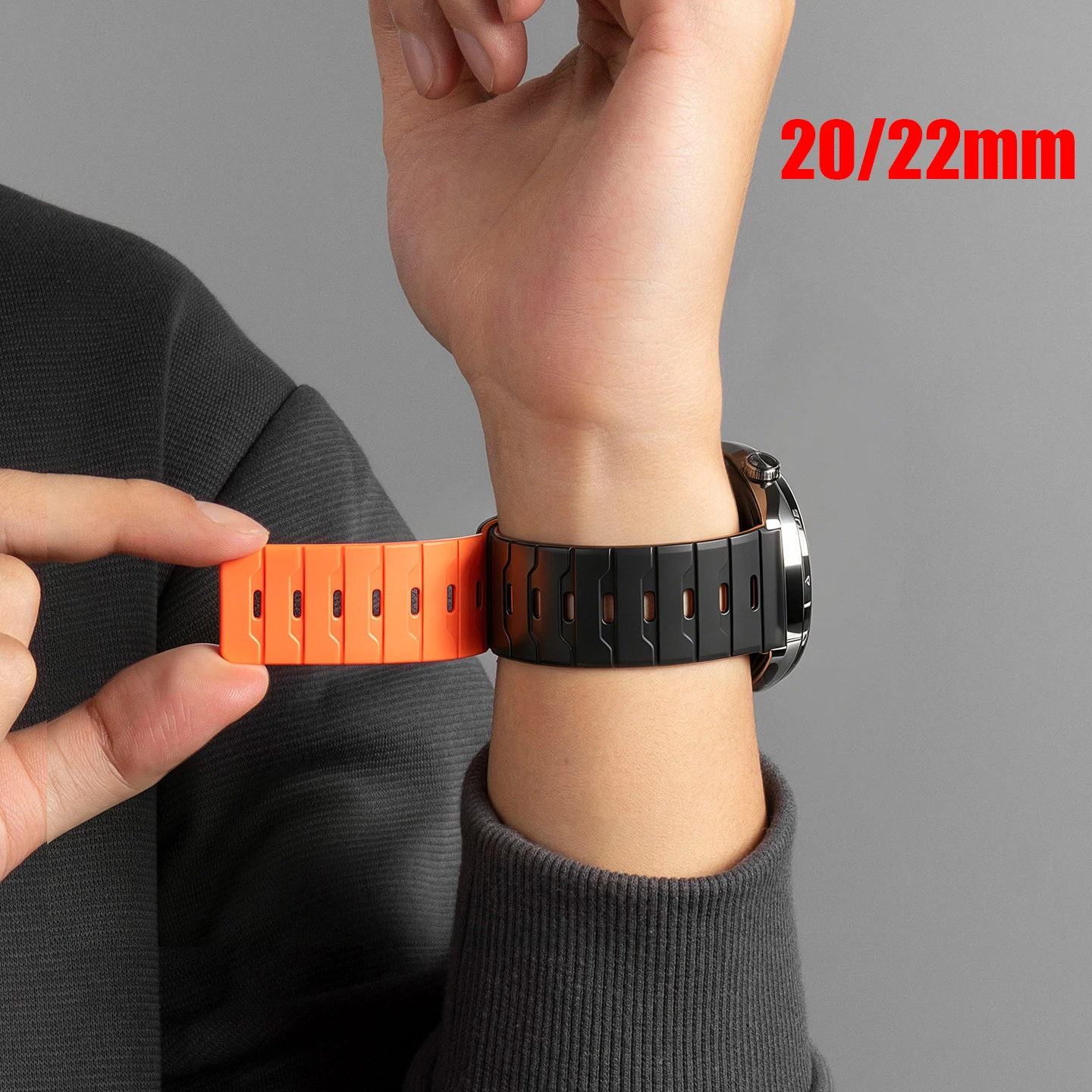 Magnetic Silicone Sport Wristband, 20mm/22mm