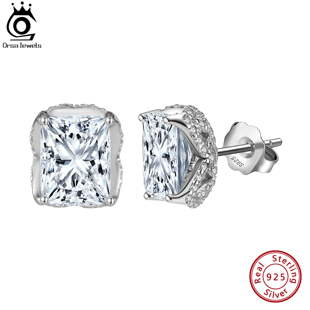 

ORSA JEWELS Exquisite 925 Sterling Silver 8A Premium Cubic Zirconia Earrings for Women Girl Wedding Stud Earrings Jewelry LZE24