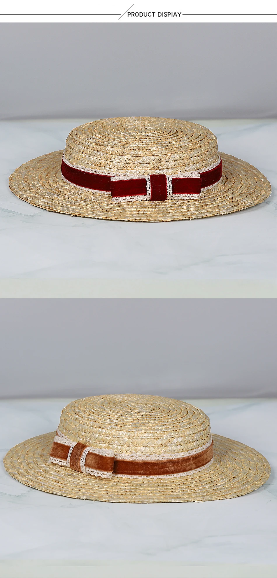 FS Retro Strohhüte mit kurzem Schirm, eleganter roter Schleifen-Kirchenhut für Damen, Teeparty-Fascinator-Mütze mit gehäkeltem Band, Sombreros Mujer – Detail 3