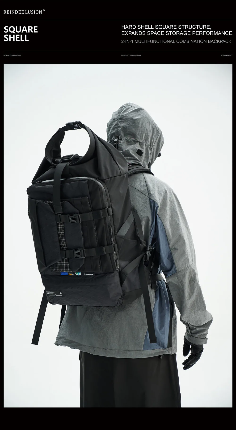 Reindee Lusion 24ss FP01 Multifunctional backpack combined materials xpac cd hard shell techwear accessories edc carrier