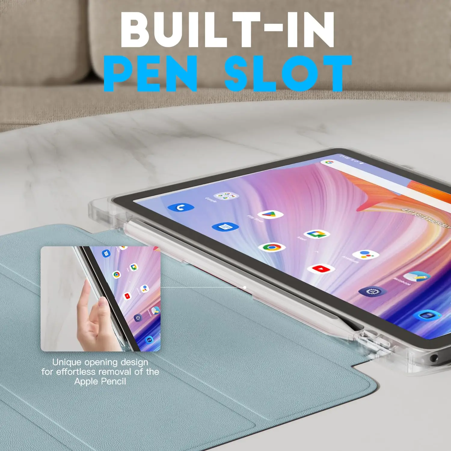 Transparent Tablet Case with Pencil Holder and Durable Shell Design