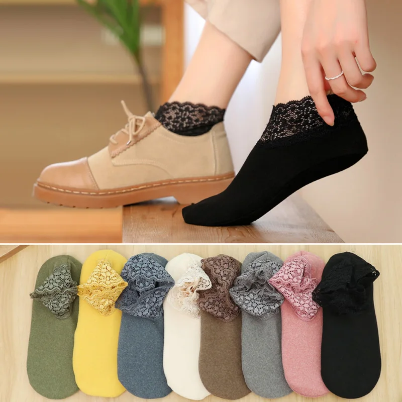 

1pair Women Low Lace Tube Thermal Socks Vintage Cute Thick Plus Velvet Warm Home Floor Sock Autumn Winter Anti-slip Sock Slipper