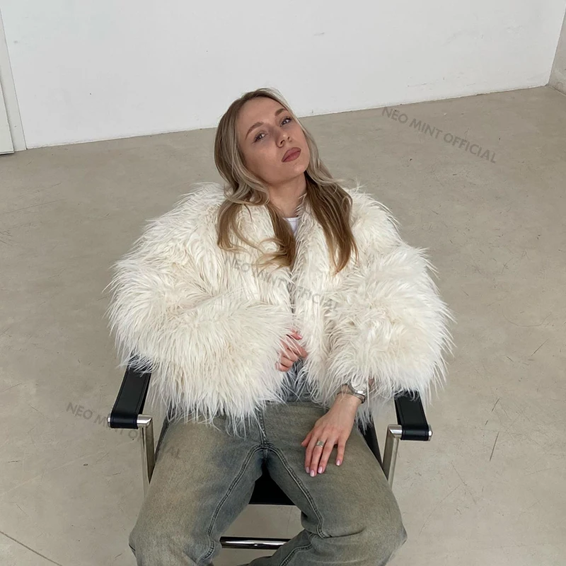 Winter Tassels Faux Fur Coat for Women Stylish Chic Fluffy Fur Jacket Furry Fox Fur Overcoat Girl Shaggy Outerwear