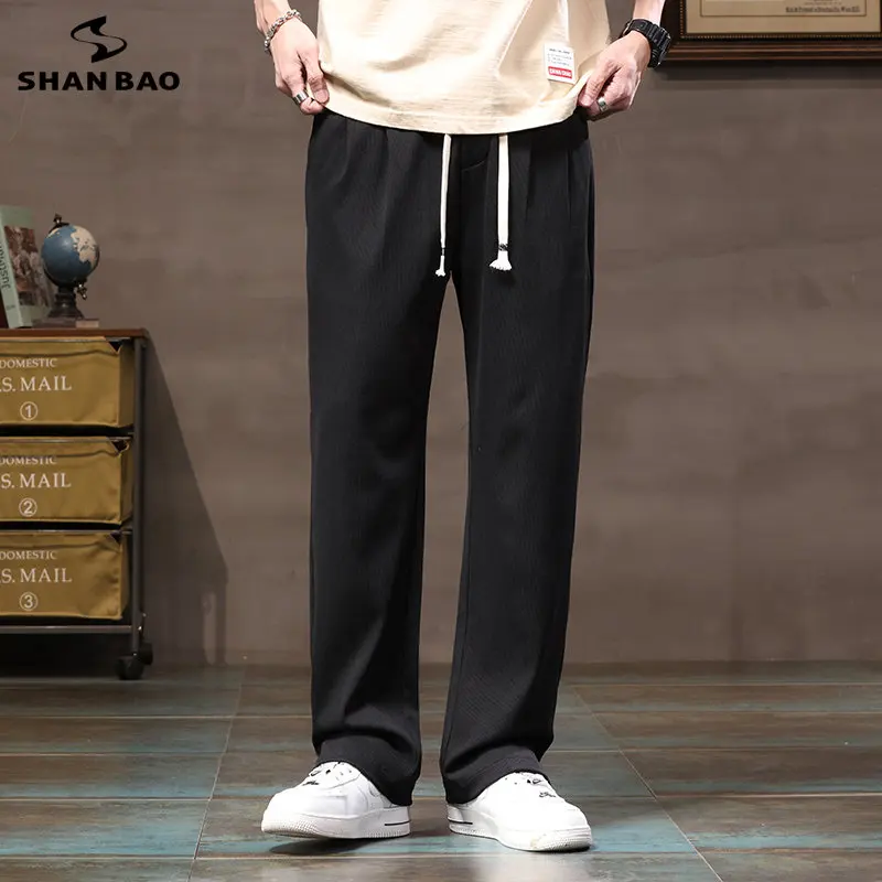 

Men's Casual Pants Spring and Summer New Loose Straight Wide Leg Pants with Elastic Waist Baggy Casual Sports Pants Black Gray