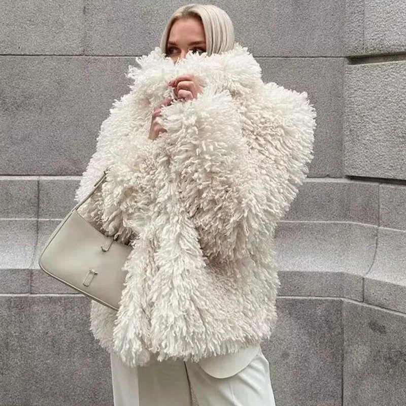 

Winter Warm Artificial Fur Jacket Female Thicken Loose Lamb Wool Coat For Women 2024 Loose Outwear Winter coat Women