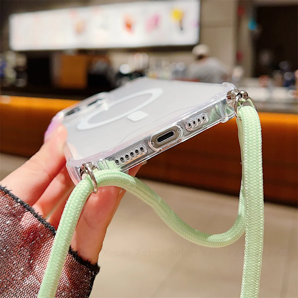Crossbody Lanyard with Magnetic Wireless Charging Clear Case
