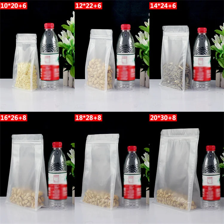 50PCS 3D Matte Frosted Plastic Visiable Bags Resealable Snack Coffee Cereals Tea Nuts Dried Fruits Meat Gifts Packaging Pouches 3