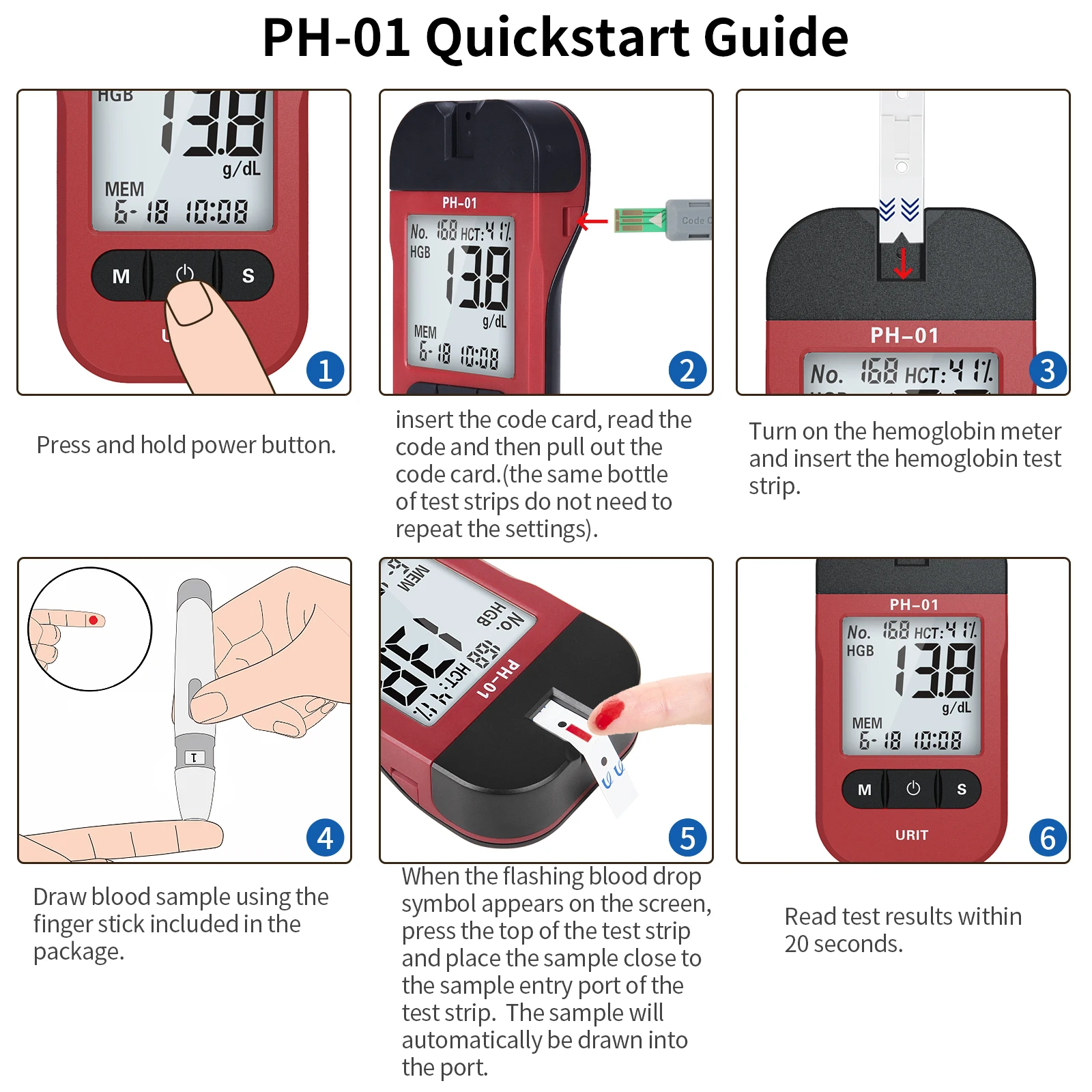Hemoglobin Test Kit with 25 Test Strips, Hemoglobin Home Test Meter