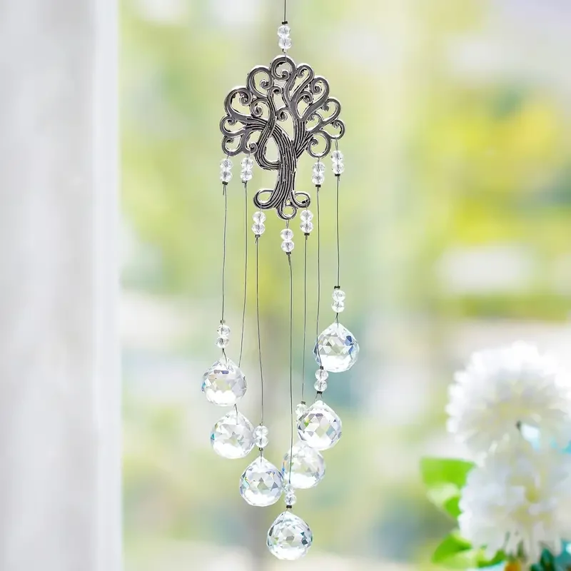 1 pc crystal glass rainbow wind chimes seven-color spherical prismatic pendant Tree of Life window decoration pendant